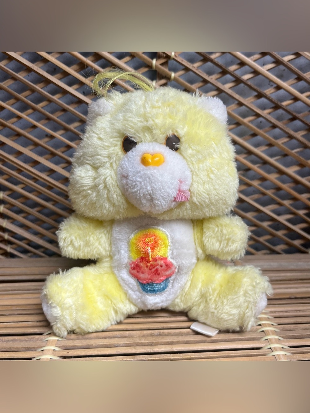 Vintage 1983 Care Bear Mini Plush Birthday Bear 6” Yellow Cupcake Carebear